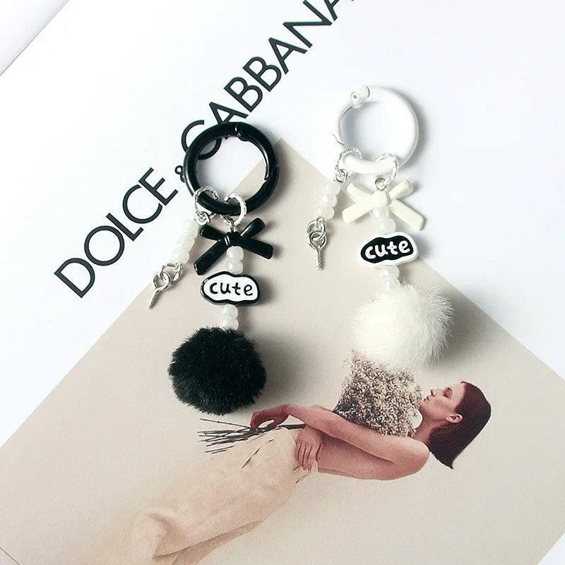 Wholesale Handmade DIY hair ball letter blind box cute beaded keychain